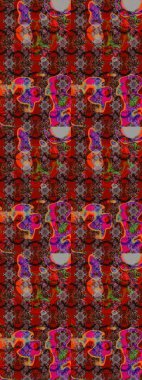 Şirin çiçek elementleri. Raster illüstrasyonu. Kahverengi ve kırmızı renkte çiçekler. Çizim.