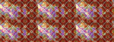 Çok kahverengi ve kırmızı zarif küçük çiçekler ve kahverengi ve kırmızı renkli komik böcekler, raster desen, illüstrasyon.