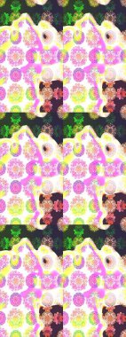 Retro tekstil tasarım koleksiyonu. 1950-1960 motifleri. Çiçekli ipek eşarp. Beyaz ve pembe üzerine beyaz ve pembe. El çizimi çiçek elementleri ile soyut çizim raster deseni.