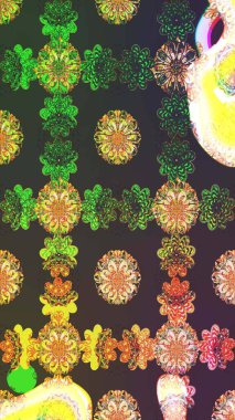 Yeşil ve kahverengi renkli çiçekler. Çiçekli karalama şeklinde Raster çiçek deseni. Yumuşak, bahar çiçekli arka plan.