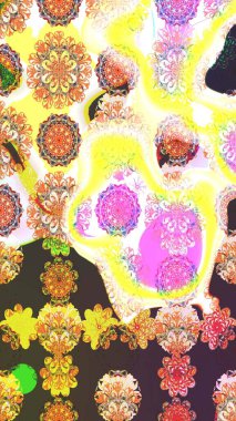 Renkli Bahar Teması eskiz kalıbı. Düz Çiçek Elementleri Tasarımı. Parlak arkaplan eskiz desenli çiçekli fantezi tasarımı.