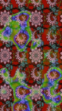 Yeşil ve kahverengi renkli çiçekler. Renkli Bahar Teması eskiz kalıbı. Raster illüstrasyonundaki çiçek desenli çizim. Düz Çiçek Elementleri Tasarımı.