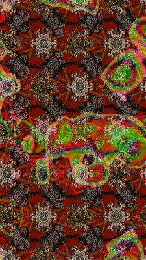 Düz Çiçek Elementleri Tasarımı. Renkli Yaz Temalı eskiz kalıbı. Kahverengi ve kırmızı renkte çiçekler. Raster illüstrasyonunda çiçek deseni çizimi.