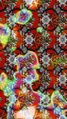 Raster çiçek desenli çiçek deseni, yapraklar, dekoratif elementler, sıçrama, lekeler, el çizimi kontur çizgileri ve Doodle çizim stili, grafik raster çizim çizimi.