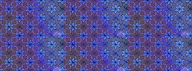 Mor ve mavi renkte çiçekler. Tropik, dikişsiz çiçek deseni. Raster illüstrasyonu.