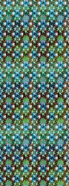 Raster illüstrasyonu. Çiçek desenli çizim. Yeşil ve mavi renkli Asyalı tekstil.