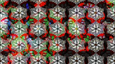 Çok renkli ve nötr küçük çiçekler ve siyah ve nötr renklerdeki komik böcekler, raster desen, illüstrasyon.