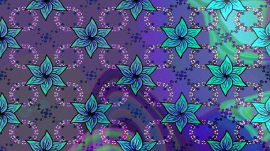 Mor ve mavi renkte çiçekler. Raster düz çiçekleri pürüzsüz desen. Tasarım hediye paketi, tebrik kartları, posterler ve afiş tasarımı.