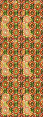 Golden elements on brown and orange colors. Floral pattern. Wallpaper baroque, damask. Seamless raster background. Stylish graphic pattern.