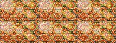 Çiçekli karalama şeklinde Raster çiçek deseni. Turuncu ve kahverengi renkli çiçekler. Yumuşak, bahar çiçekli arka plan.