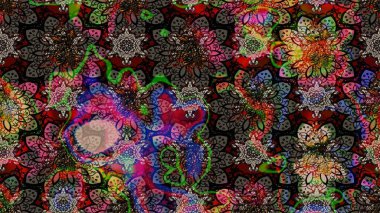 Çiçekli karalama şeklinde Raster çiçek deseni. Yumuşak, bahar çiçekleri siyah renklerde. Raster illüstrasyonu.