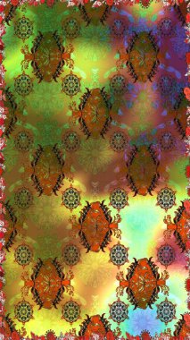 Küçük çiçekteki sevimli çiçek deseni. Kahverengi ve yeşil renkli çiçekler. Raster illüstrasyonu.