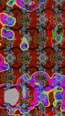 Çiçeksel elementlerle süslenmiş zarif raster dokusu. Gri ve parlak çiçekli kırmızı renkler üzerine soyut çizim deseni. Küçük çiçekte şirin bir çiçek deseni var..