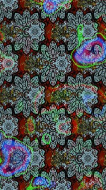 Siyah ve mavi renkte çiçekler. Raster illüstrasyonu. Tropikal çizim çiçek deseni.