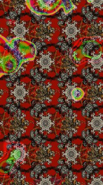 Renkli Yaz Temalı eskiz kalıbı. Düz Çiçek Elementleri Tasarımı. Kırmızı ve kahverengi renkte çiçekler. Raster illüstrasyonunda çiçek deseni çizimi.