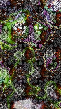 Şirin çiçekli, desenli, gri ve siyah renkli renkli bir eskiz. Tekstil için suluboya eskiz deseni. El çizimi çiçek çizimi deseni (fayans)).