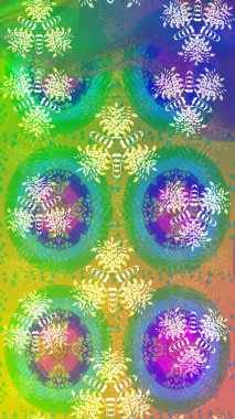 Yeşil ve mavi renkte çiçekler. Küçük çiçekteki sevimli çiçek deseni. Raster illüstrasyonu.