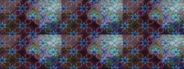 Üst manzara, yumuşak stil. Sevgililer günü ve tebrik kartı konsepti için şık bir davetiye. Çiçek kompozisyonu, el boyası, hassas şablon. Mavi ve kahverengi renkte manzaralı çiçek deseni.