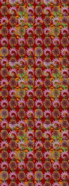 Parlak çiçekli kolaj çiçekleri kırmızı ve kahverengi. Çiçekli zambakların eskiz geçmişi. Çiçek tasarımı için inanılmaz kolaj cennet tarzı..