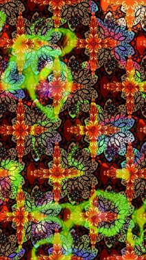 Raster illüstrasyonu. Güzel kumaş deseni. Renkli Bahar Teması eskiz kalıbı. Çiçek desenli çizim. Düz Çiçek Elementleri Tasarımı. Asya tekstil tarzında.