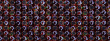 Raster illüstrasyonu. Çiçek desenli çizim. Asya tekstil tarzında. Raster illüstrasyonu. Siyah ve kahverengi renkte çiçekler.