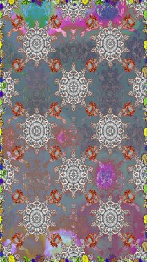 Renkli Yaz Temalı Kusursuz Arkaplan. Düz Çiçek Elementleri Tasarımı. Raster Illustrasyon 'da moda olmayan çiçek deseni. Gri ve nötr renkte çiçekler.