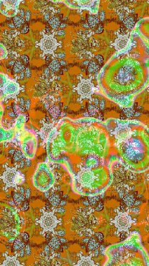 Raster illüstrasyonundaki çiçek desenli çizim. Kahverengi ve yeşil renkte çiçekler.