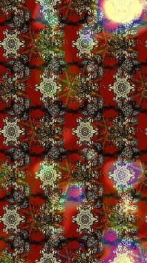 Sabıka fotoğraflarında, bebek kıyafetlerinde, duvar kâğıtlarında, paket kutularında falan kullanılabilir. Zarif, parlak ve eskiz kahverengi ve kırmızı çiçek desenli.