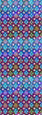 Çiçek duvar kağıdı. Hint süsü. Renkli süs kenarı. Raster illüstrasyonu. Çizim kalıbı. Mavi ve mor renklerde.