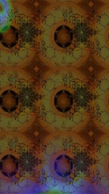 Raster illüstrasyonundaki çiçek desenli çizim. Çiçekler suluboya tarzında kahverengi ve yeşil renklerde.