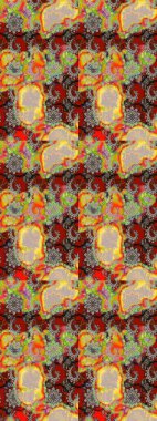 Renkli Bahar Teması eskiz kalıbı. Asya tekstil tarzında. Gri ve kırmızı renkte çiçekler. Düz Çiçek Elementleri Tasarımı. Raster illüstrasyonu. Çiçek desenini çiz.