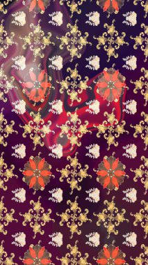 Şatafatlı bahar bahçesi dokusu. Raster illüstrasyonu. Kahverengi ve mor renkli çiçek çizimi. Kahverengi ve mor renkli çiçekler. Çiçek deseni.