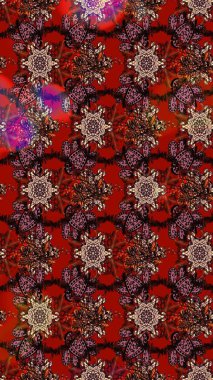 Yapraklı çiçekler ve kahverengi ve kırmızı renklerde papatya çiçekleri. Raster - stok. Taslak arkaplan deseni.