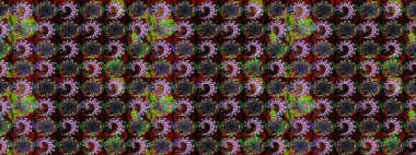 Black and brown on black and brown. Abstract sketch raster pattern with hand drawn floral elements. Retro textile design collection. Silk scarf with blooming flowers. 1950s-1960s motifs.