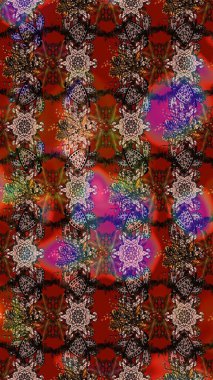 Raster Illustrasyon 'daki Çiçek Deseni' nin son moda çizimi. Renkli Yaz Temalı eskiz kalıbı. Kahverengi ve kırmızı renkte çiçekler. Düz Çiçek Elementleri Tasarımı.