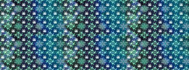 Raster illüstrasyonu. Mavi ve nötr renklere karalamalar çizilmiş çiçek deseni.