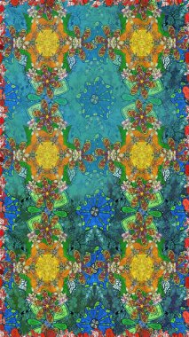 Çiçekli karalama şeklinde Raster çiçek deseni. Nazik, narin çiçek arkaplanı. Mavi ve yeşil renkte çiçekler.