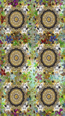 Gri ve nötr renklerde altın elementler. Barok tarzında kusursuz bir doğulu süsü. Geleneksel klasik raster altın pürüzsüz desen.