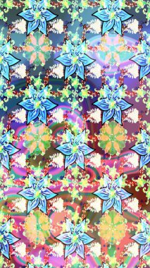 Çiçek deseni. Mavi ve nötr renklerde çiçeksiz. Şatafatlı bahar bahçesi dokusu. Mavi ve nötr renklerde çiçekler. Raster illüstrasyonu.