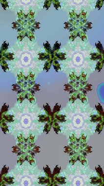 Çiçek. Raster illüstrasyonu. Mavi ve gri renklerde. Kusursuz dekoratif arka plan, çiçek mandala.