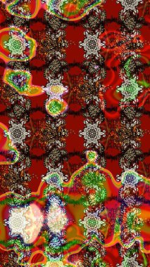 Raster illüstrasyonundaki çiçek desenli çizim. Kırmızı ve kahverengi renkte çiçekler.