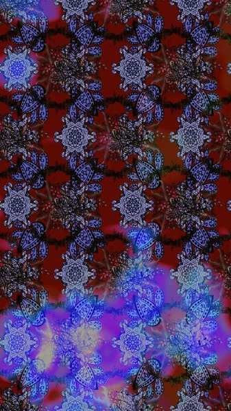 Raster Çiçek İllüstrasyonu güzel tekstil. Mor ve mavi renkte etnik çiçeklerle süslenmiş zarif bir eskiz..