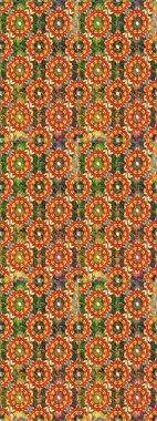 Altın karalama fantezi yapraklarından ve kahverengi ve turuncu renklerde çiçeklerden oluşan soyut bir çelenk. El yapımı dekoratif çerçeve, albüm kapağı, tebrik kartı, klasik Art deco tarzı.