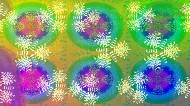 Yeşil ve mavi renklerde. Çiçek duvar kağıdı. Kusursuz desen. Raster illüstrasyonu. Hint süsü. Renkli süs kenarı.