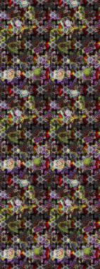 Flat Flower Elements Design Raster illustration. Flowers on gray and black colors. Floral sketch pattern background. Colour Spring Theme sketch pattern Background.