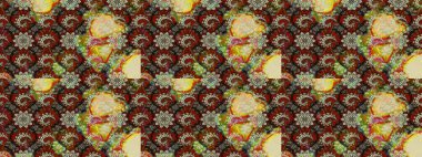 Floral hand drawn sketch pattern. Modern flourish neutral and brown raster background wallpaper illustration with vintage line art tracery paisley flowers, flowery ornaments.