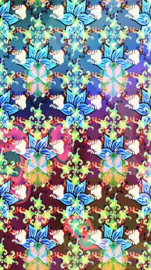 Mavi ve nötr renkler üzerine çiçek çizimi. Mavi ve nötr renklerde çiçekler. Çiçek deseni. Şatafatlı bahar bahçesi dokusu. Raster illüstrasyonu.