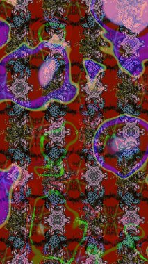 Hand drawn abstract fancy elements. Red and brown colors. Vintage flowers. Watercolor painting imitation Raster illustration. Summer blooming theme.