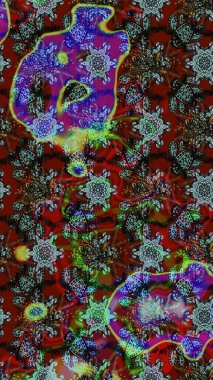 Süslü kumaş deseni. Renkli Bahar Teması eskiz kalıbı. Raster illüstrasyonundaki çiçek desenli çizim. Düz Çiçek Elementleri Tasarımı.