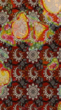 Kahverengi ve bej renklerde bahar çiçekleri. Raster illüstrasyonu. Yaprak ve çiçekleri suluboya boya boya, kahverengi ve bej renkler üzerine çizim deseni.